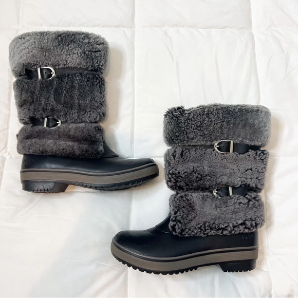 Ugg Lilyan Black Fur Tall Snow Boots - Picture 1 of 9